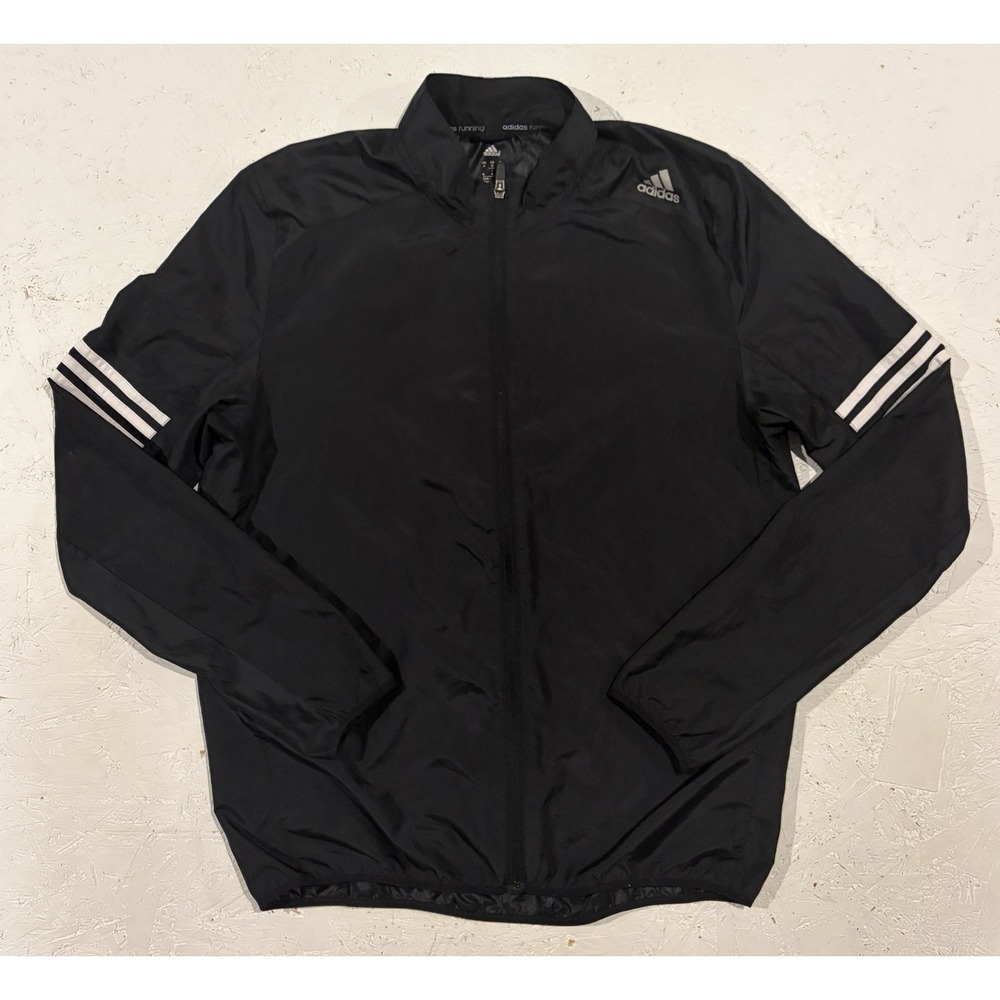Adidas Response Jacket Mens M Black Full Zip Windbreaker 3 Stripe Running